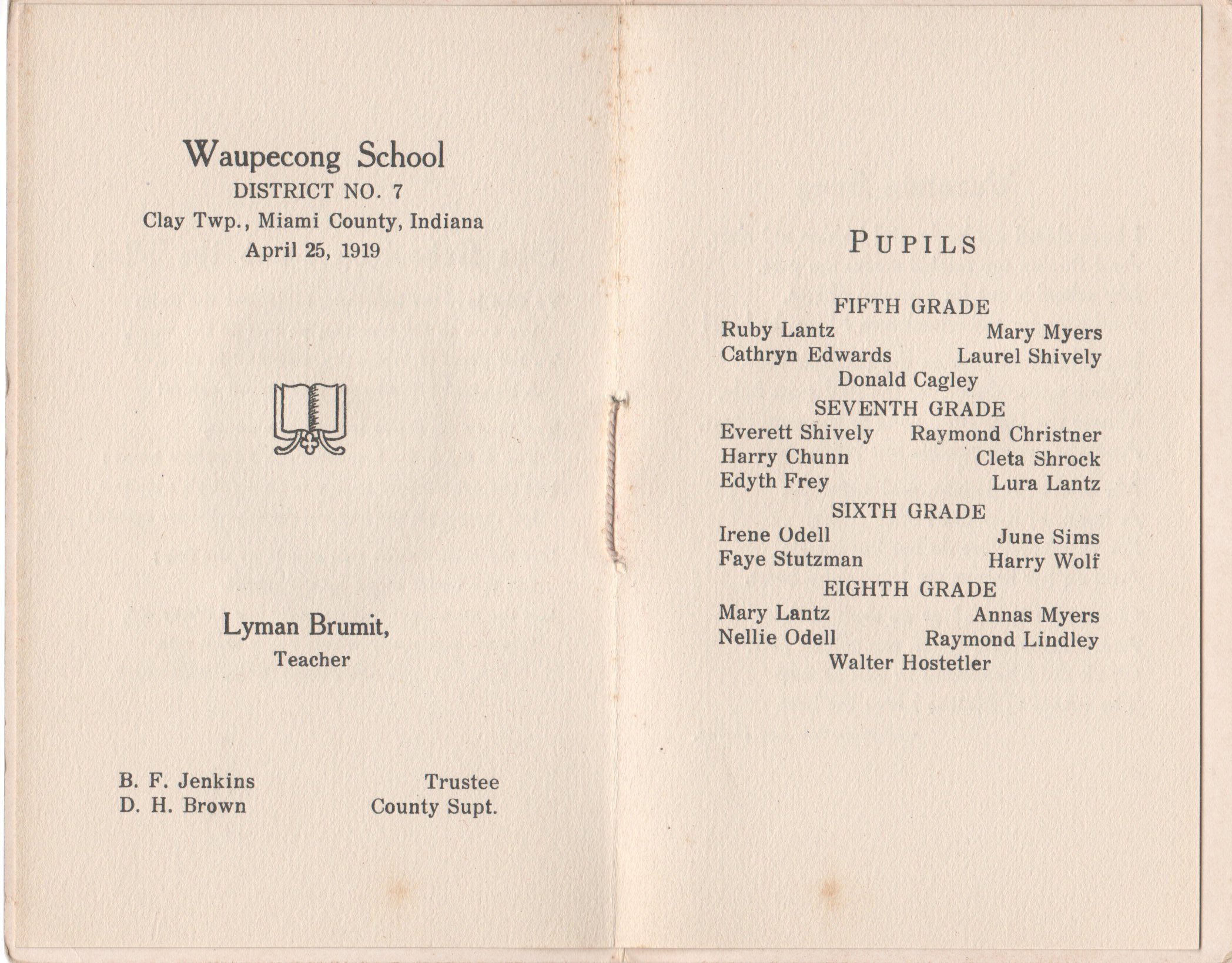 1919 Waupecong School Souvenir inside